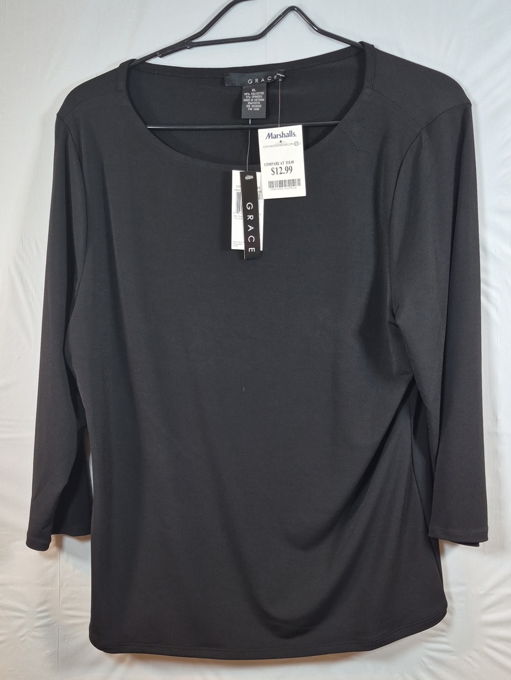 Grace Black Long Sleeve Scoop Neck Top XL